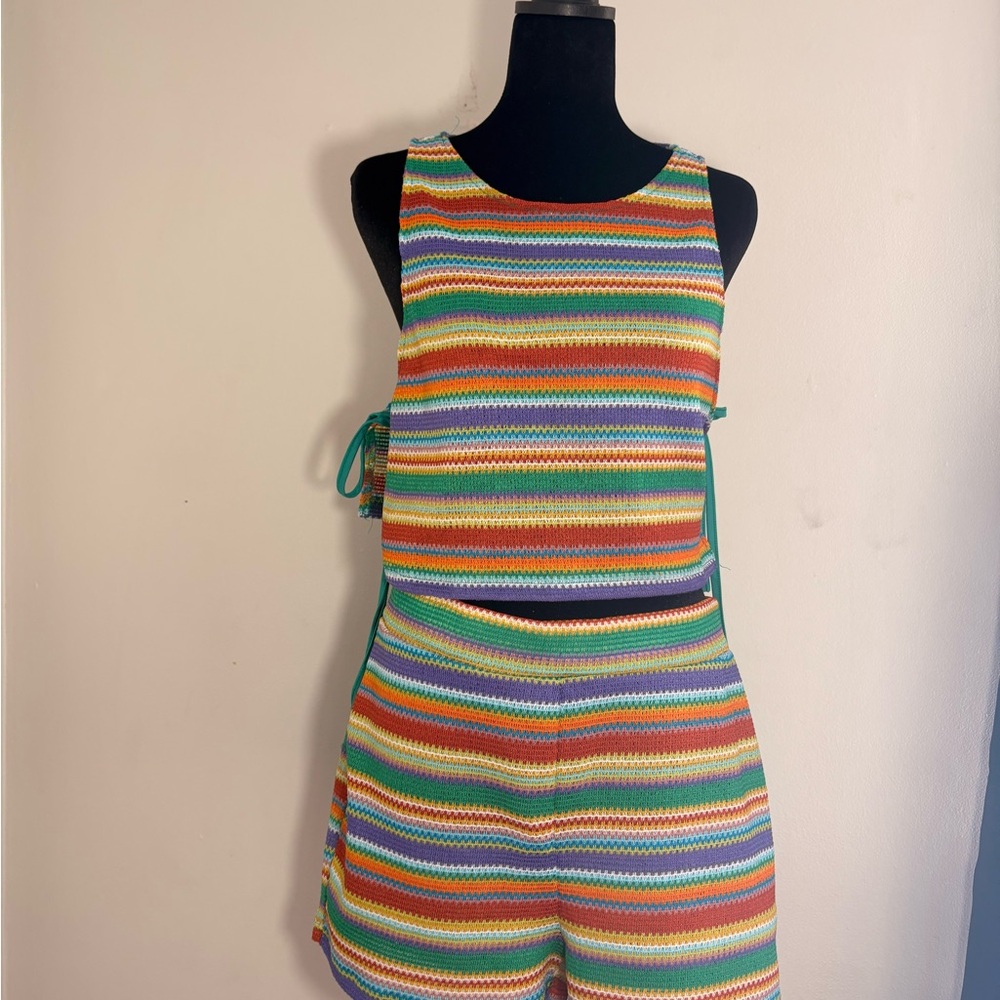 Colorful Striped Knit Tank and Shorts Set